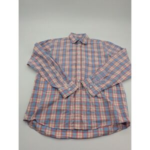 Johnnie-O Shirt Large Vista Blue Plaid Button Down Long Sleeve‎ Cotton Coastal